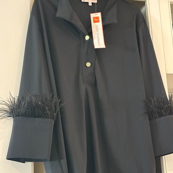 Jude Connally Black Feather Cuff Button-Up Shirt - size Xlarge NWT - Picture 1 of 3